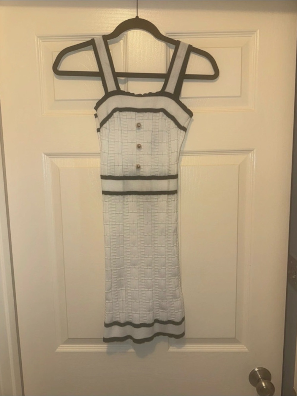 SHEIN White Knit Mini Dress with Black Trim